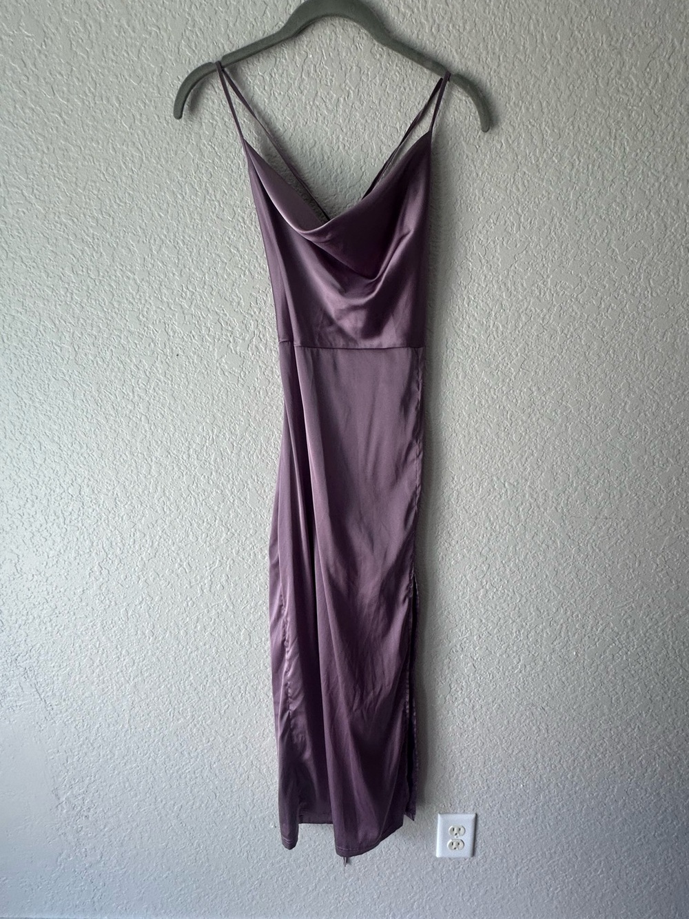 SHEIN SXY Mauve Satin Cowl Neck Lace Up Midi Dress L NWT